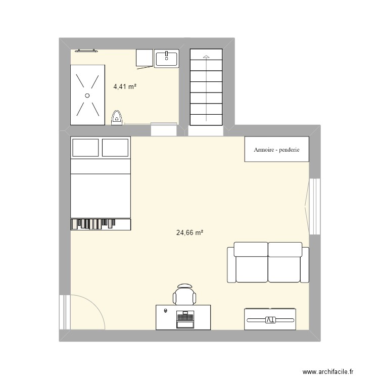 FUTUR CHAMBRE. Plan de 2 pièces et 29 m2