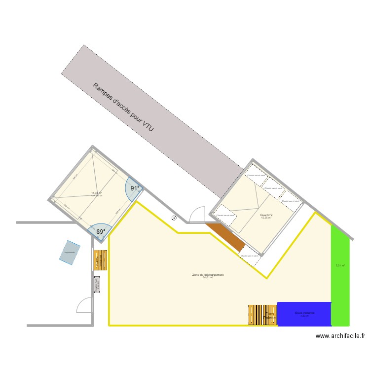 Zone réception modifié. Plan de 5 pièces et 104 m2