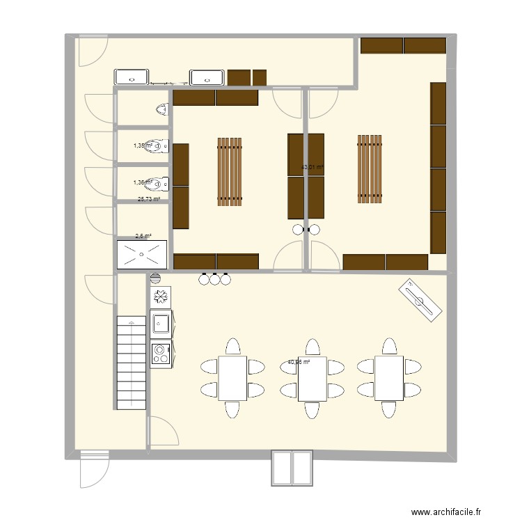 vestiaire. Plan de 6 pièces et 115 m2