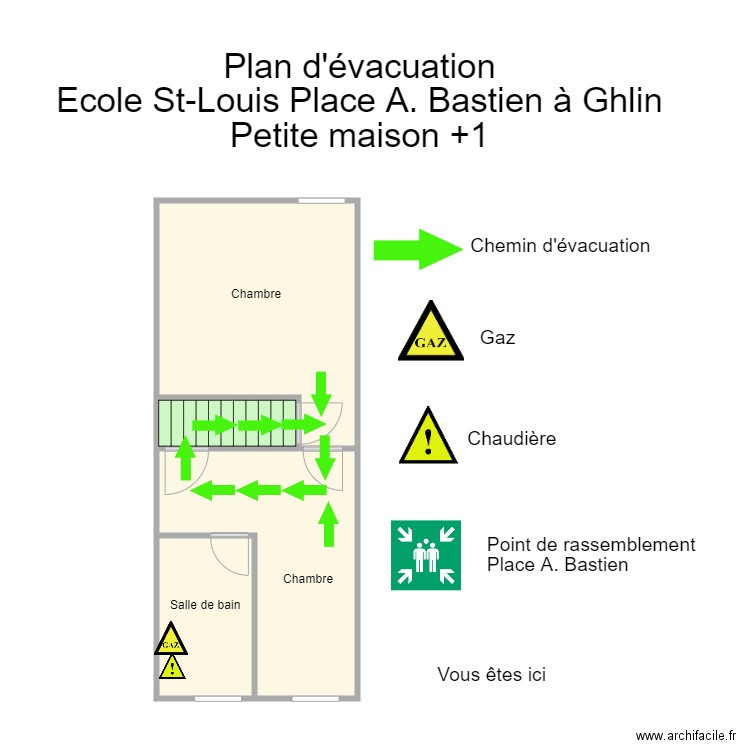 St Louis Bastien maison premier étage. Plan de 4 pièces et 36 m2