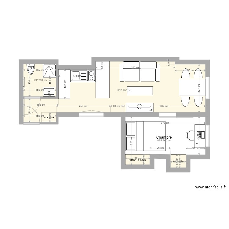 Harpe projet. Plan de 3 pièces et 28 m2