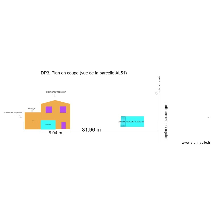 Plan de coupe vue voisin. Plan de 0 pièce et 0 m2