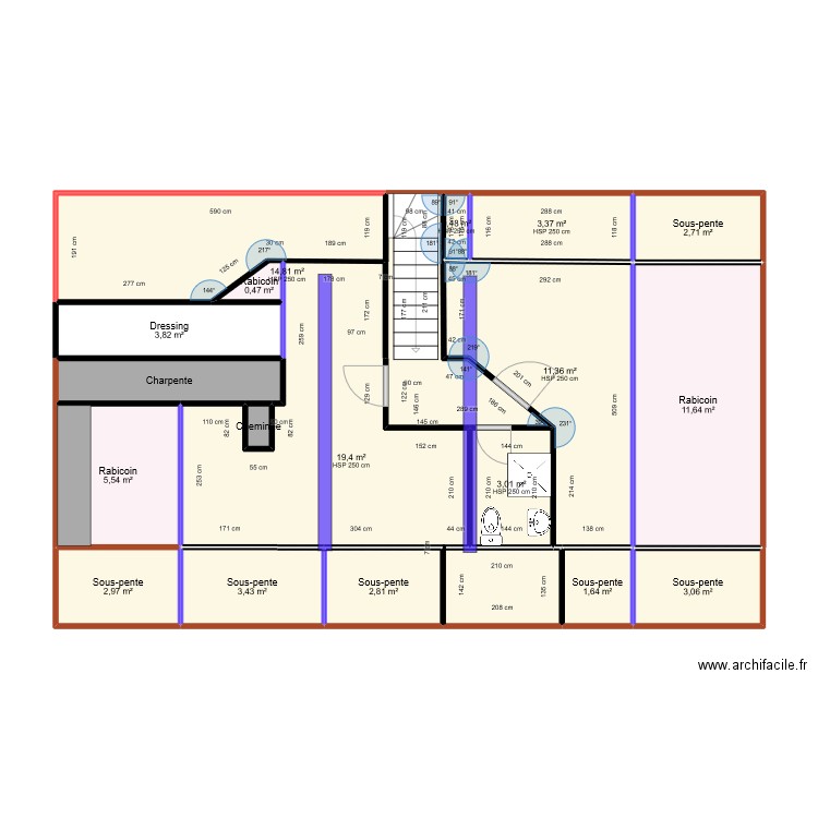 Etage_version après trémie2. Plan de 18 pièces et 94 m2