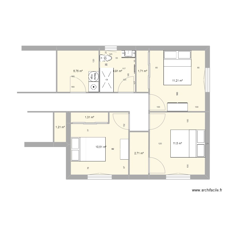 Plan 3. Plan de 9 pièces et 51 m2