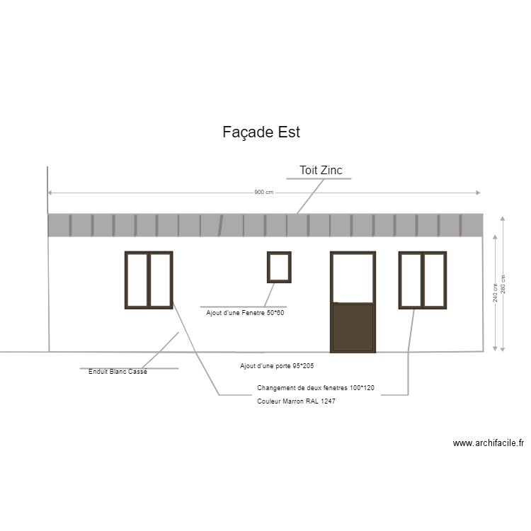 Façade EST. Plan de 21 pièces et 25 m2