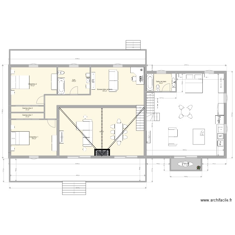 Davel mezzanine et garage public 1. Plan de 9 pièces et 129 m2