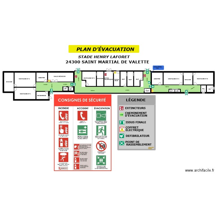 stade EVACT. Plan de 30 pièces et 699 m2