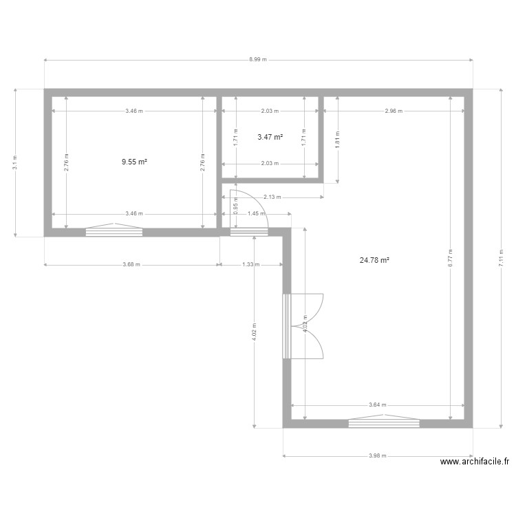 Lorraine. Plan de 3 pièces et 38 m2