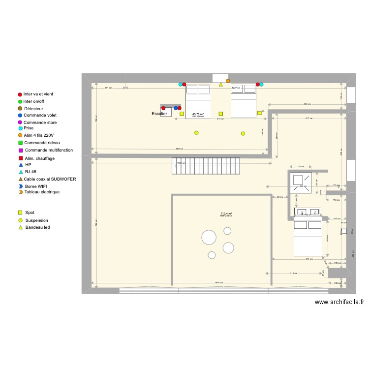 Nids d'aigle élec. Plan de 2 pièces et 158 m2