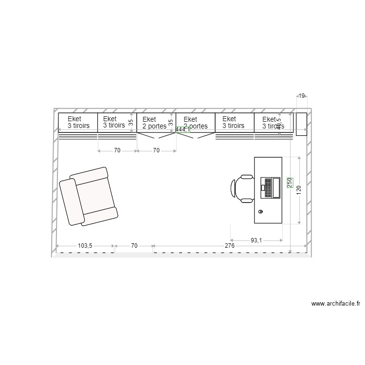 Bailly - RDC- Mezzanine V1. Plan de 1 pièce et 11 m2