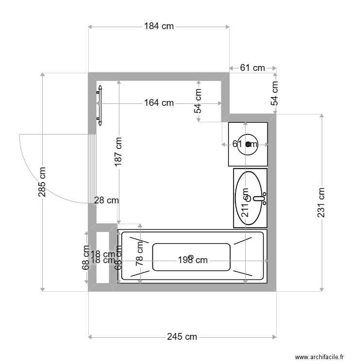 lisa/quentin  SDB. Plan de 2 pièces et 6 m2