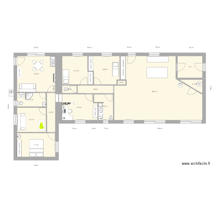 Maison. Plan de 15 pièces et 158 m2