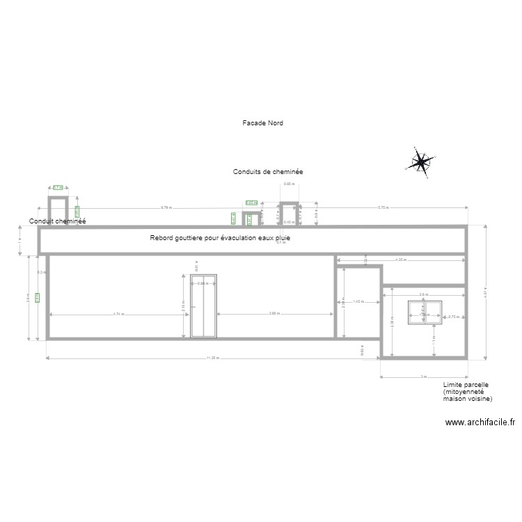 DP4 plan facade nord avant apres. Plan de 0 pièce et 0 m2