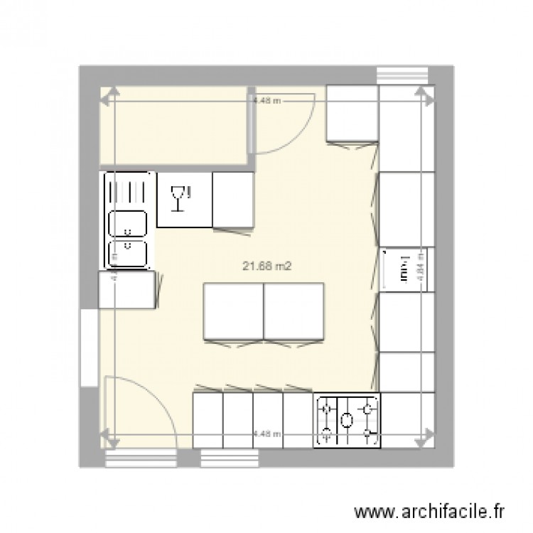 cuisine peche chb. Plan de 1 pièce et 22 m2