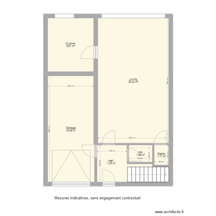 remicourt 44 rez . Plan de 6 pièces et 75 m2