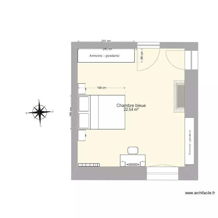 Chambre bleue projet. Plan de 