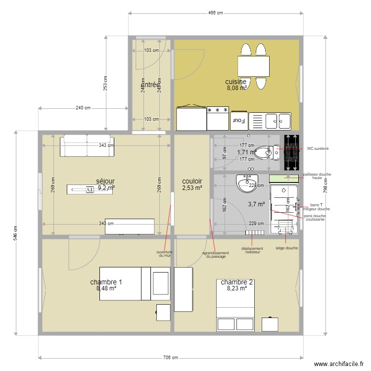 test. Plan de 9 pièces et 45 m2