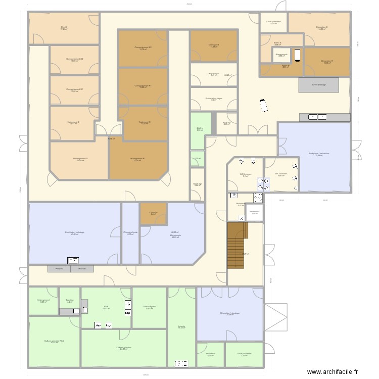 Implantation 19. Plan de 45 pièces et 720 m2