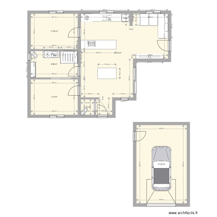 Maison t3 76m2 avec grand garage. Plan de 0 pièce et 0 m2