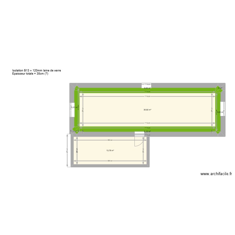 Plan étage avec isolation 2. Plan de 8 pièces et 45 m2