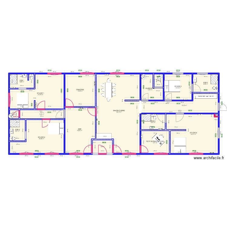 plan global V 001 16 07 2021. Plan de 19 pièces et 222 m2