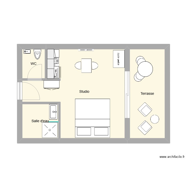 studio surgarage. Plan de 4 pièces et 31 m2