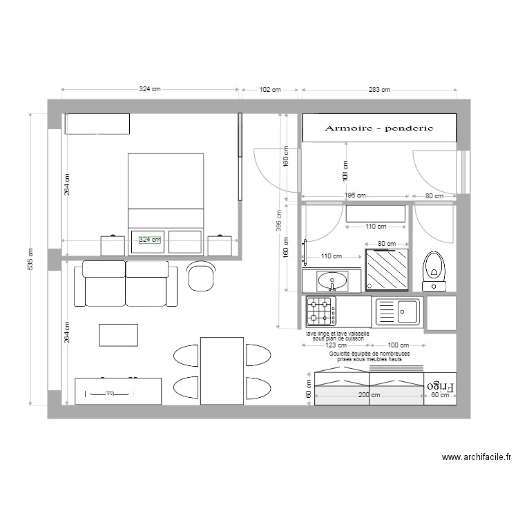 Porteau option 1. Plan de 5 pièces et 37 m2