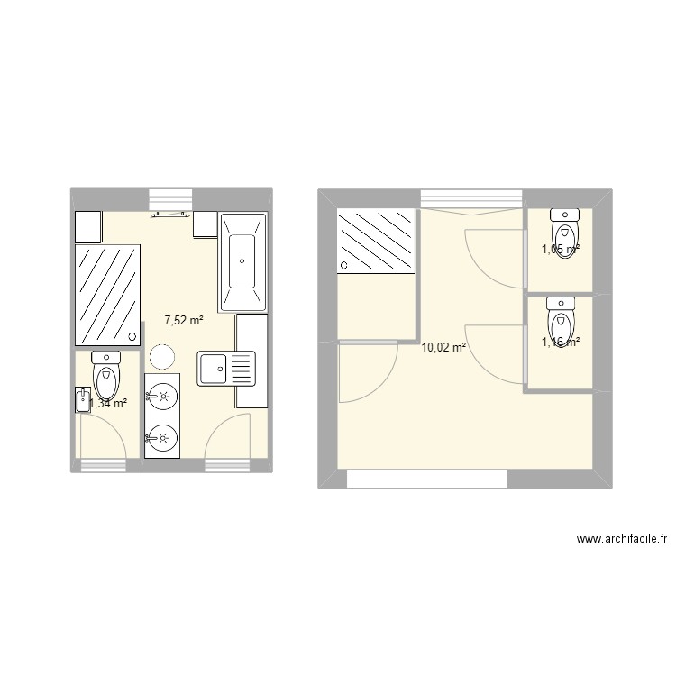 SDB. Plan de 5 pièces et 21 m2