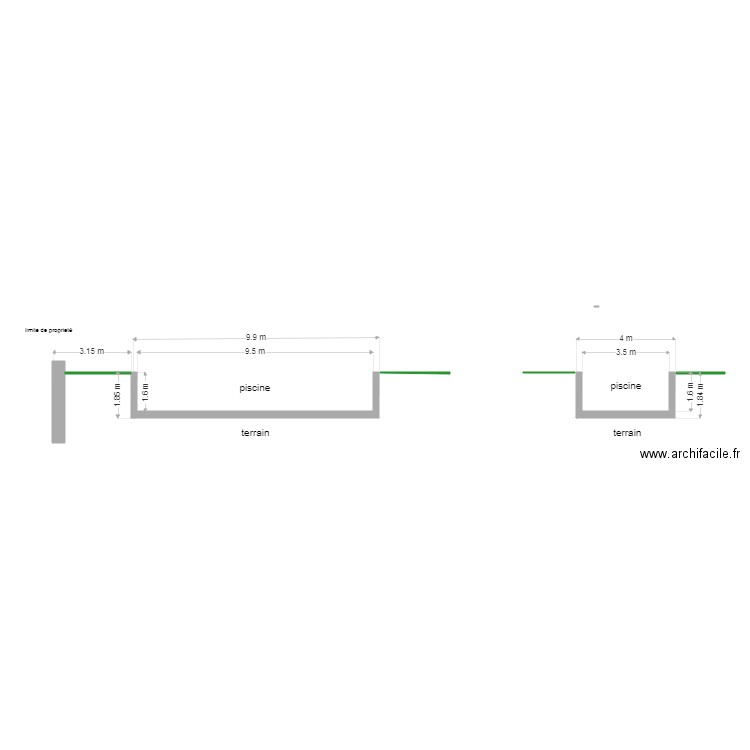 piscine coupe. Plan de 0 pièce et 0 m2