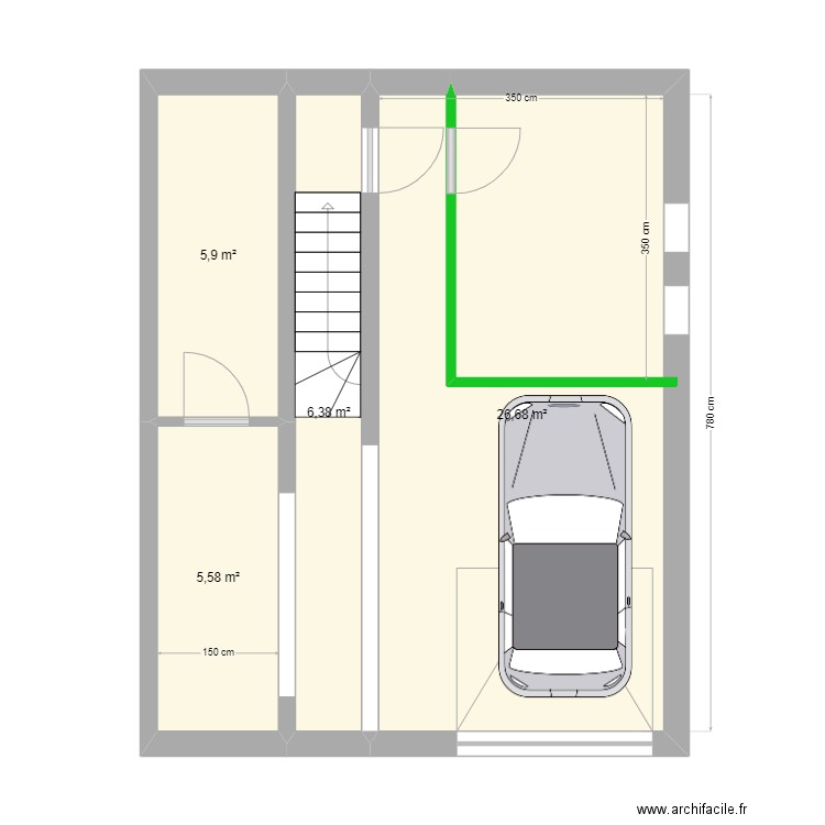 plan sous sol . Plan de 4 pièces et 45 m2