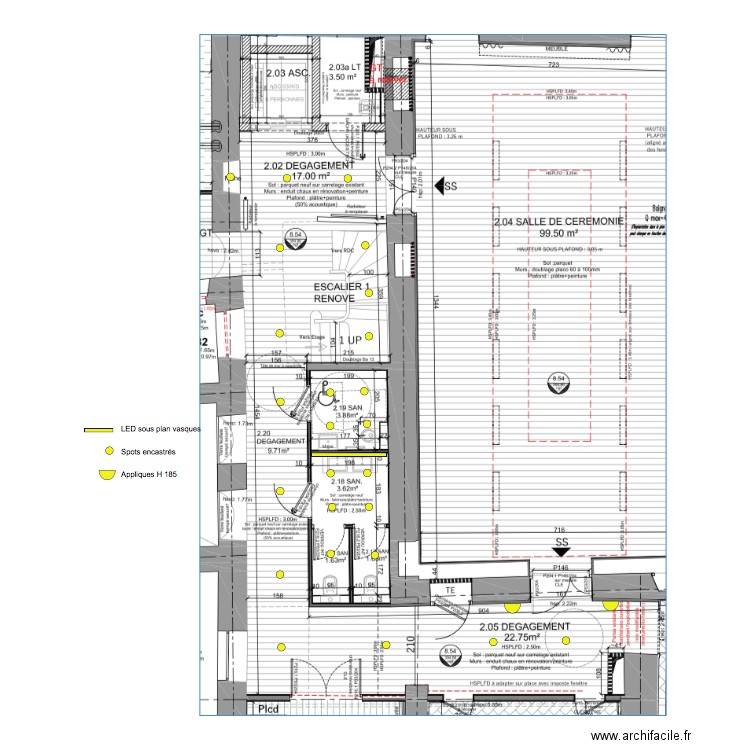 Plan luminaires couloirs RDC. Plan de 0 pièce et 0 m2