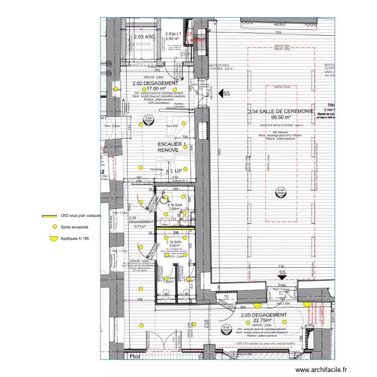 Plan luminaires couloirs RDC. Plan de 