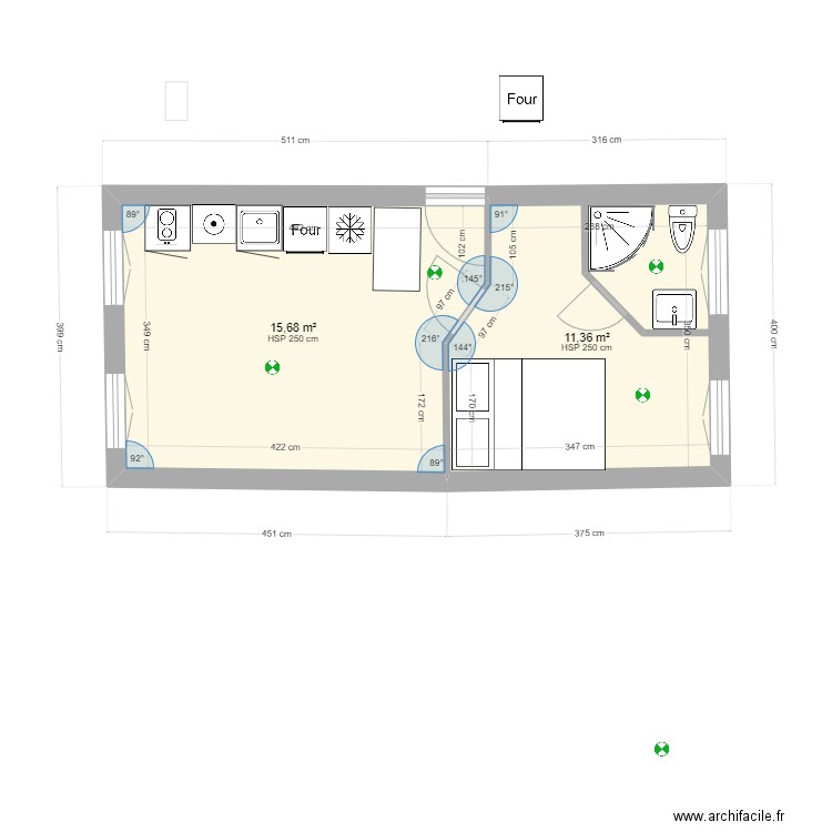 GRANGE. Plan de 2 pièces et 27 m2