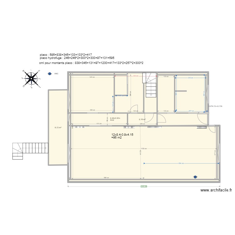 placo rdc maison Thomery mur chbre intact version baignoire. Plan de 0 pièce et 0 m2