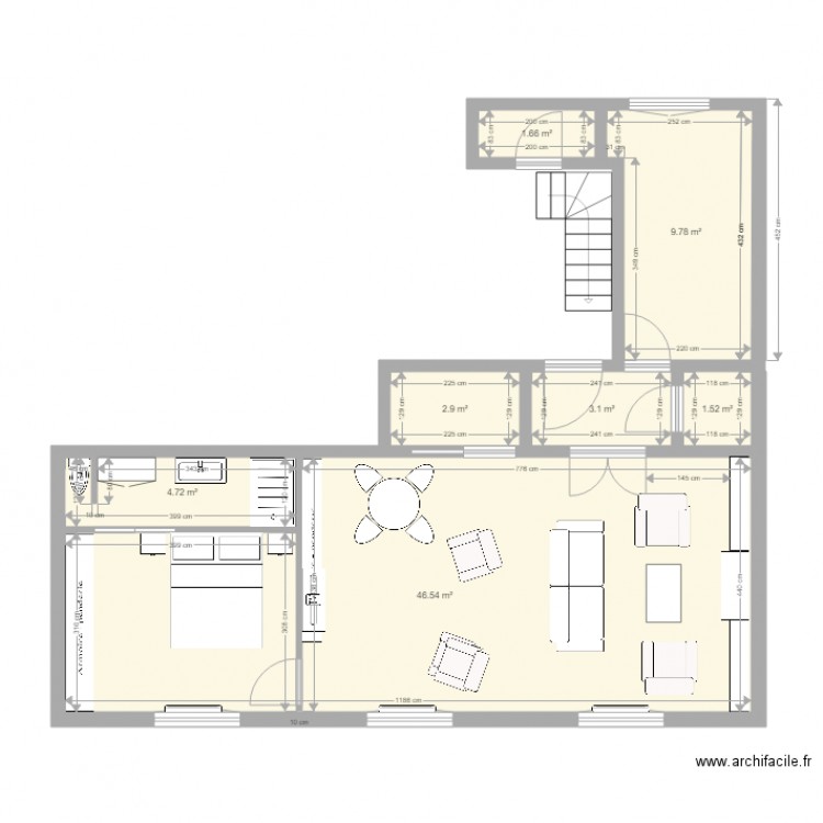 Appartement T3 avec SdB et Chambre et salon. Plan de 0 pièce et 0 m2