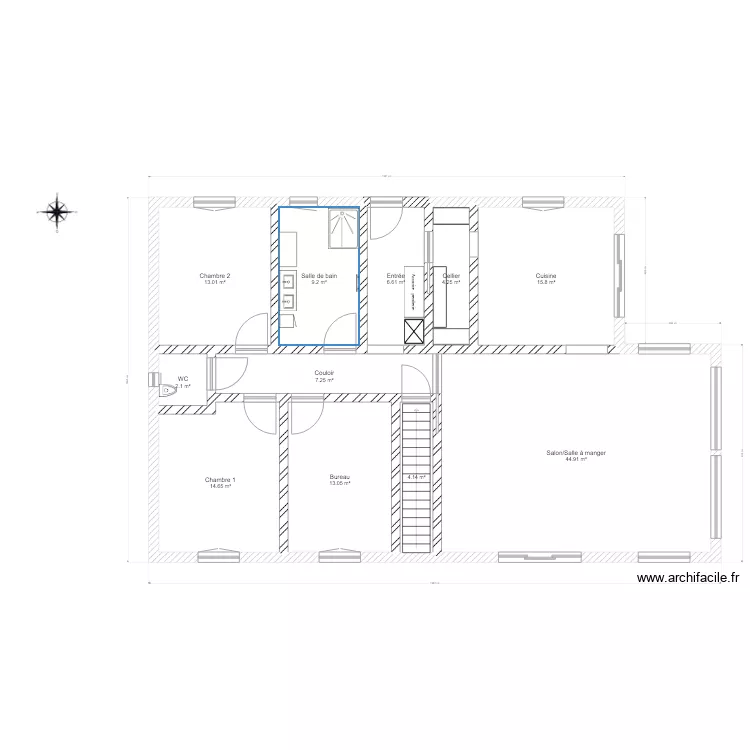 Maison ossature bois . Plan de 