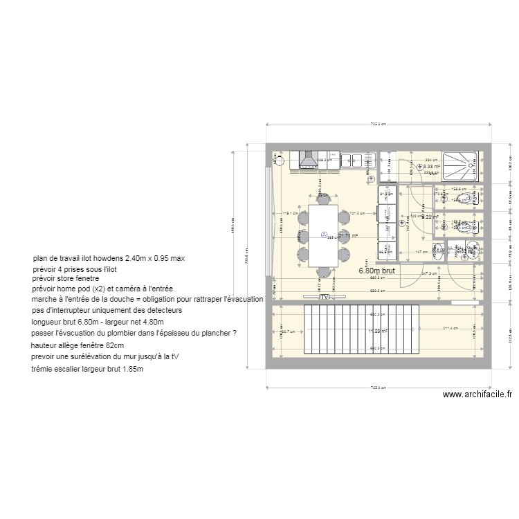 plan cuisine et wc MVO - v8. Plan de 6 pièces et 43 m2