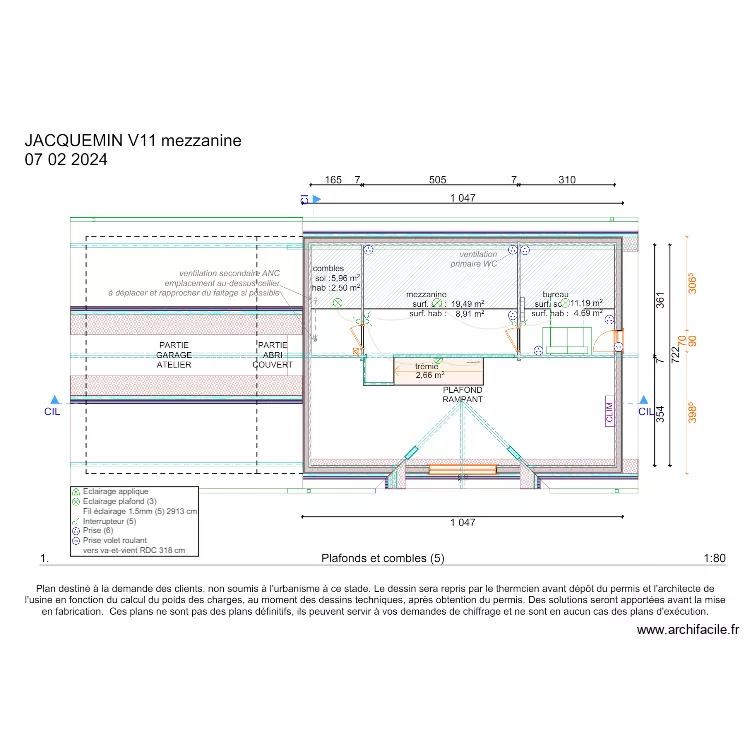 Jacquemin plan &eacute;lec mezzanine. Plan de 