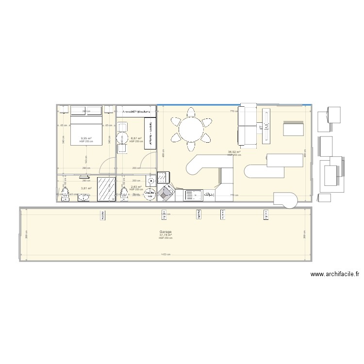 bel oeil  plan projet aménagé. Plan de 6 pièces et 98 m2