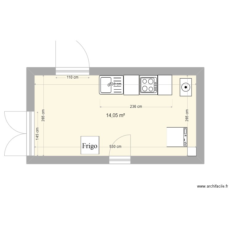 LOCAL CHAUDIERE. Plan de 1 pièce et 14 m2