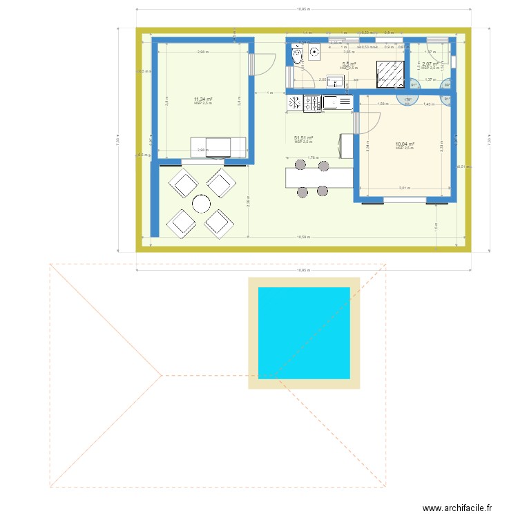 BUNG KYR. Plan de 5 pièces et 103 m2