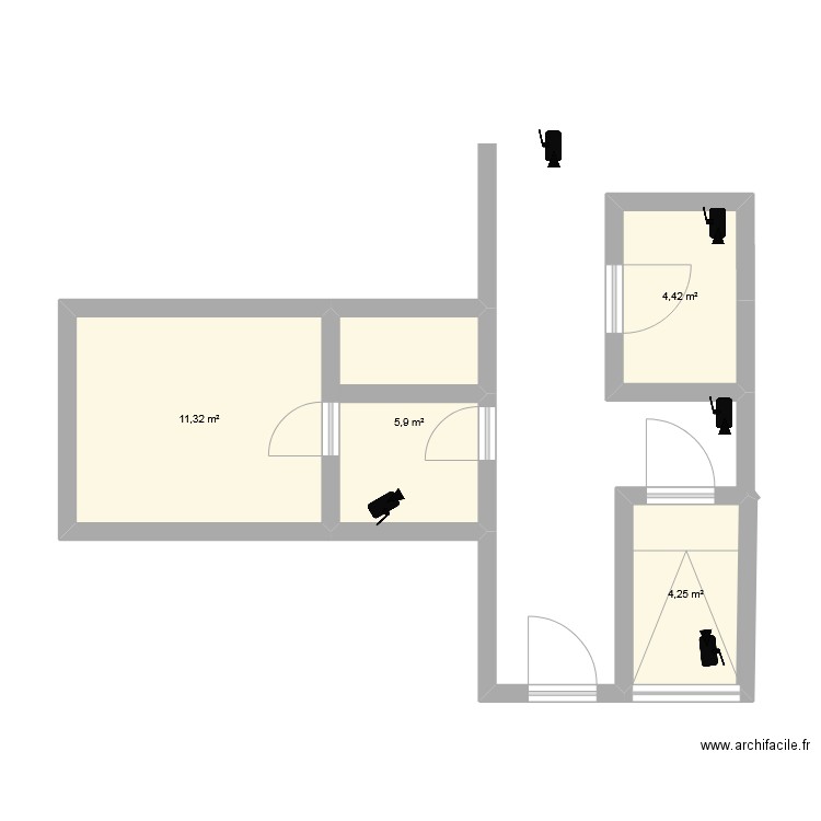 cctv hemici. Plan de 4 pièces et 26 m2