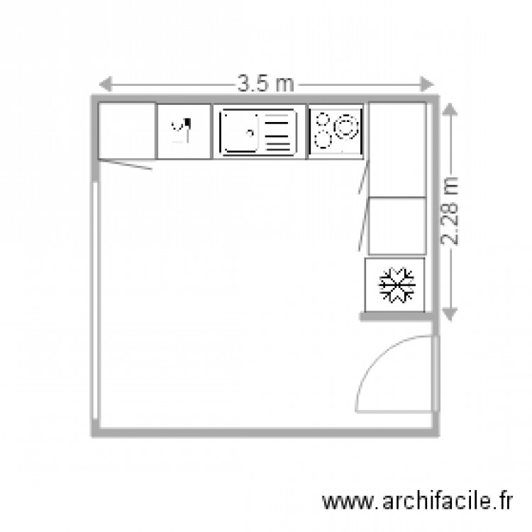 cuisine granja. Plan de 1 pièce et 12 m2