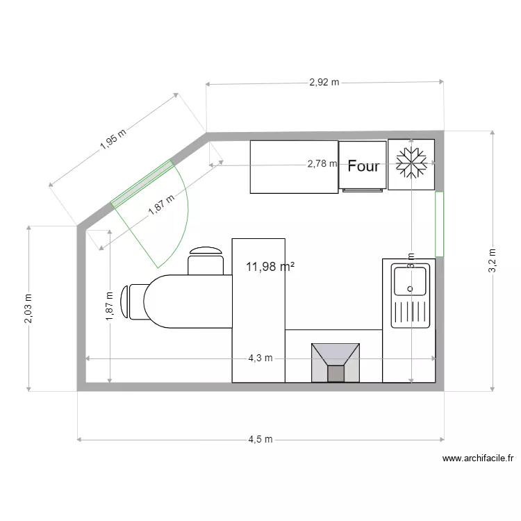 Cuisine PESQUE meubl&eacute;. Plan de 