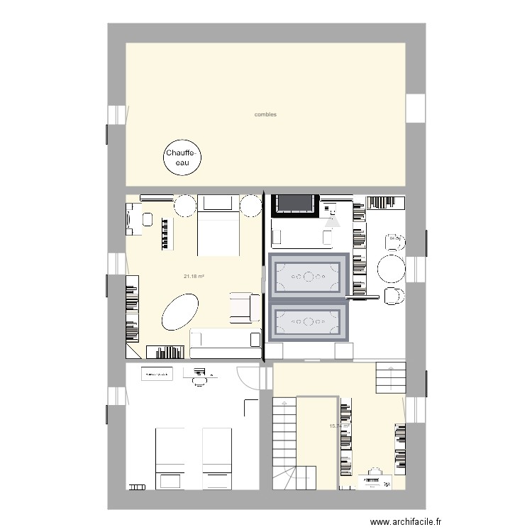 SCdG étage. Plan de 3 pièces et 75 m2