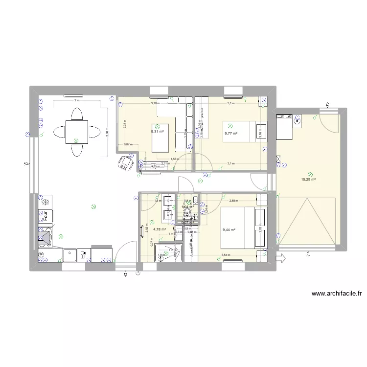 plan avec &eacute;lectricit&eacute; 3 chambres adultes ou enfants. Plan de 