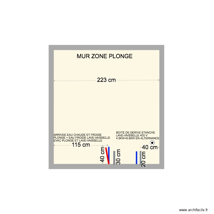 MUR ZONE PLONGE. Plan de 1 pièce et 5 m2