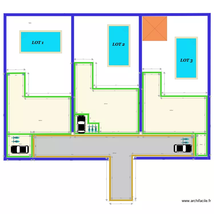 3 Villas Bali 30 m X 13 m. Plan de 3 Villas Bali 30 m X 13 m. Plan de