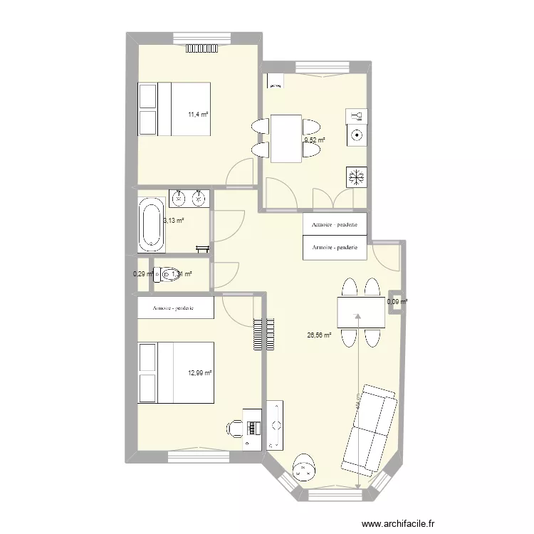 R&eacute;novation T3 Fontaine Argent. Plan de 