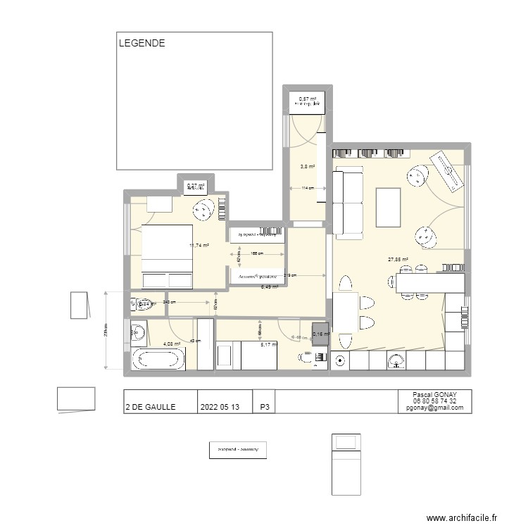 projet 3 de gaulle 2022 05 18 2339. Plan de 10 pièces et 61 m2